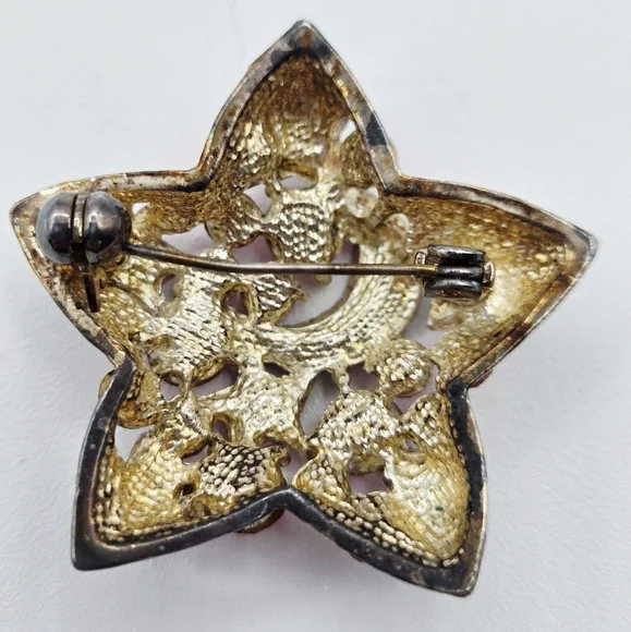 VINTAGE Star Brooch Auro Borealis Moon Stars In Pink Crystals - Picture 5 of 10